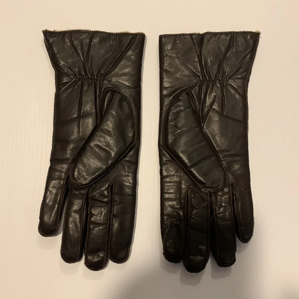 DARK Brown Leather Gloves with Lining Size M